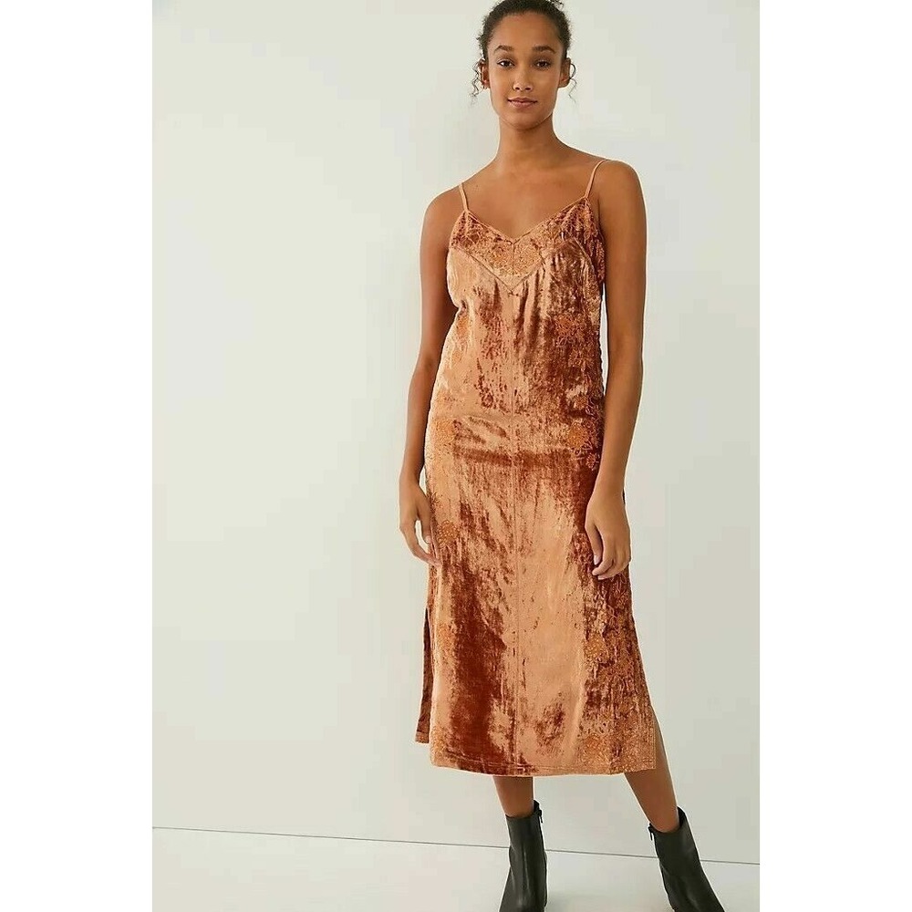 NWT $198 Anthropologie Lucie Embroidered Velvet Slip Dress Size 2